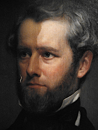 Portrait of 19th century man, partially cleaned.