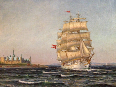 Danish sailing ship near Frederiksborg Castle after restoration.