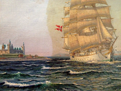 Danish sailing ship near Frederiksborg Castle during restoration process.
